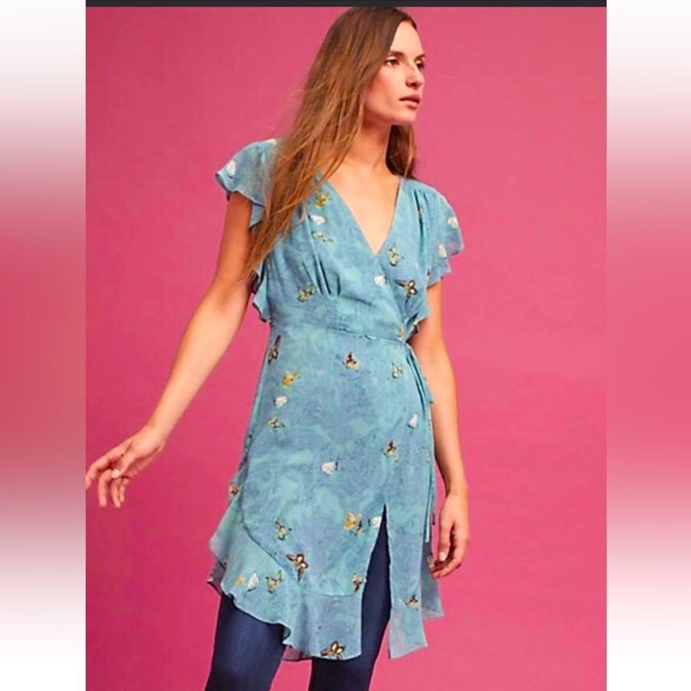 Anthropologie Maeve Butterfly Wrap Dress Blue
Floral Ruffle Sleeve Cottagecore